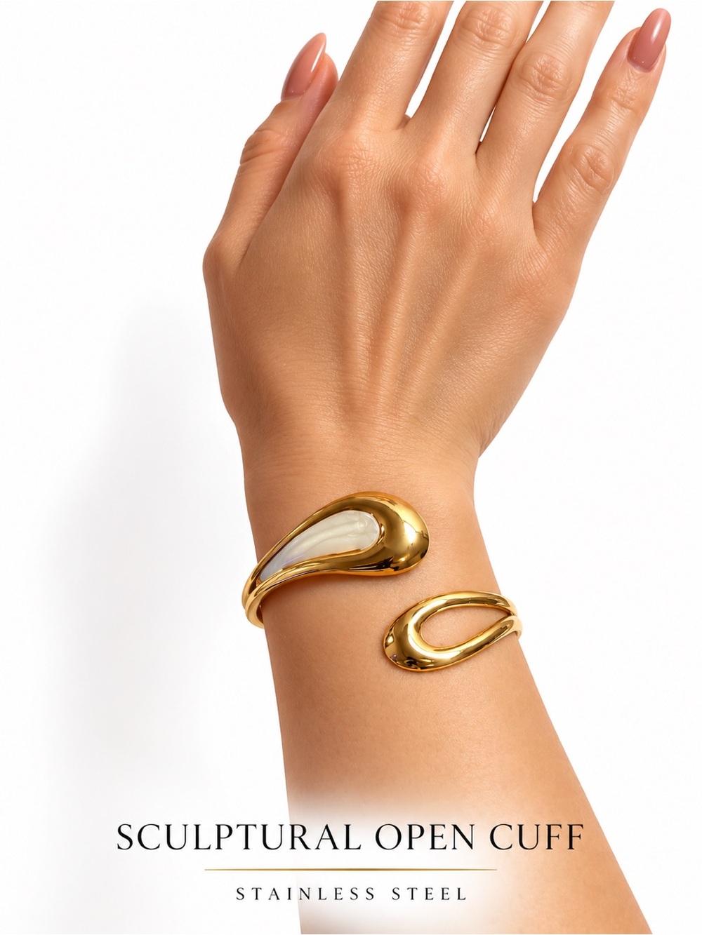 Gold Sculptural Open Cuff Bracelet - Women's Jewelry
